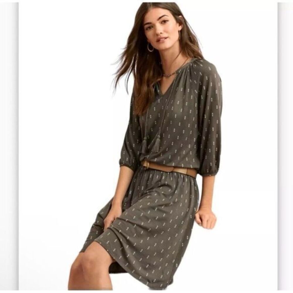 Garnet Hill Poet Knit‎ Midi Dress Medium Brown Olive Soft Knit Stretch Bohemian